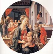 Fra Filippo Lippi The Madonna and Child with the Birth of the Virgin and the Meeting of Joachim and Anna oil painting